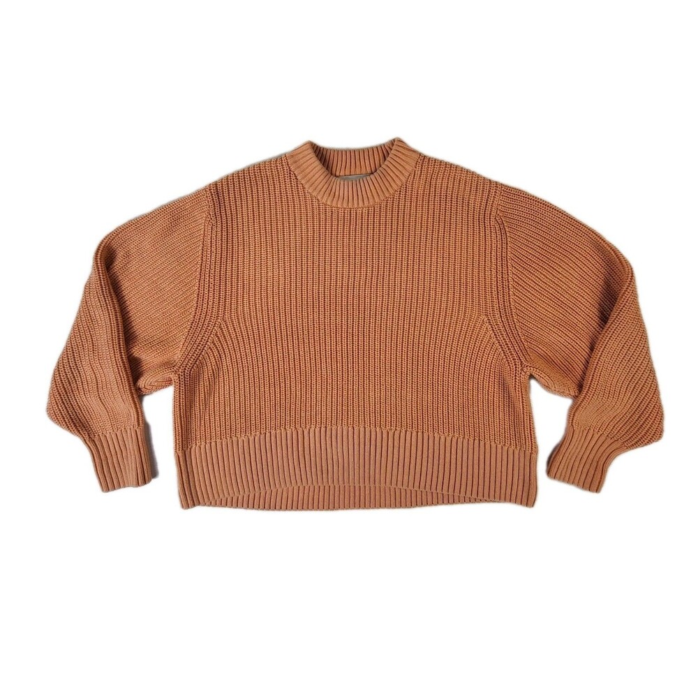 MONKI Coral Pink Long Sleeve Crop Sweater Ribbed Women's M Trendy Mom Cozy Soft
